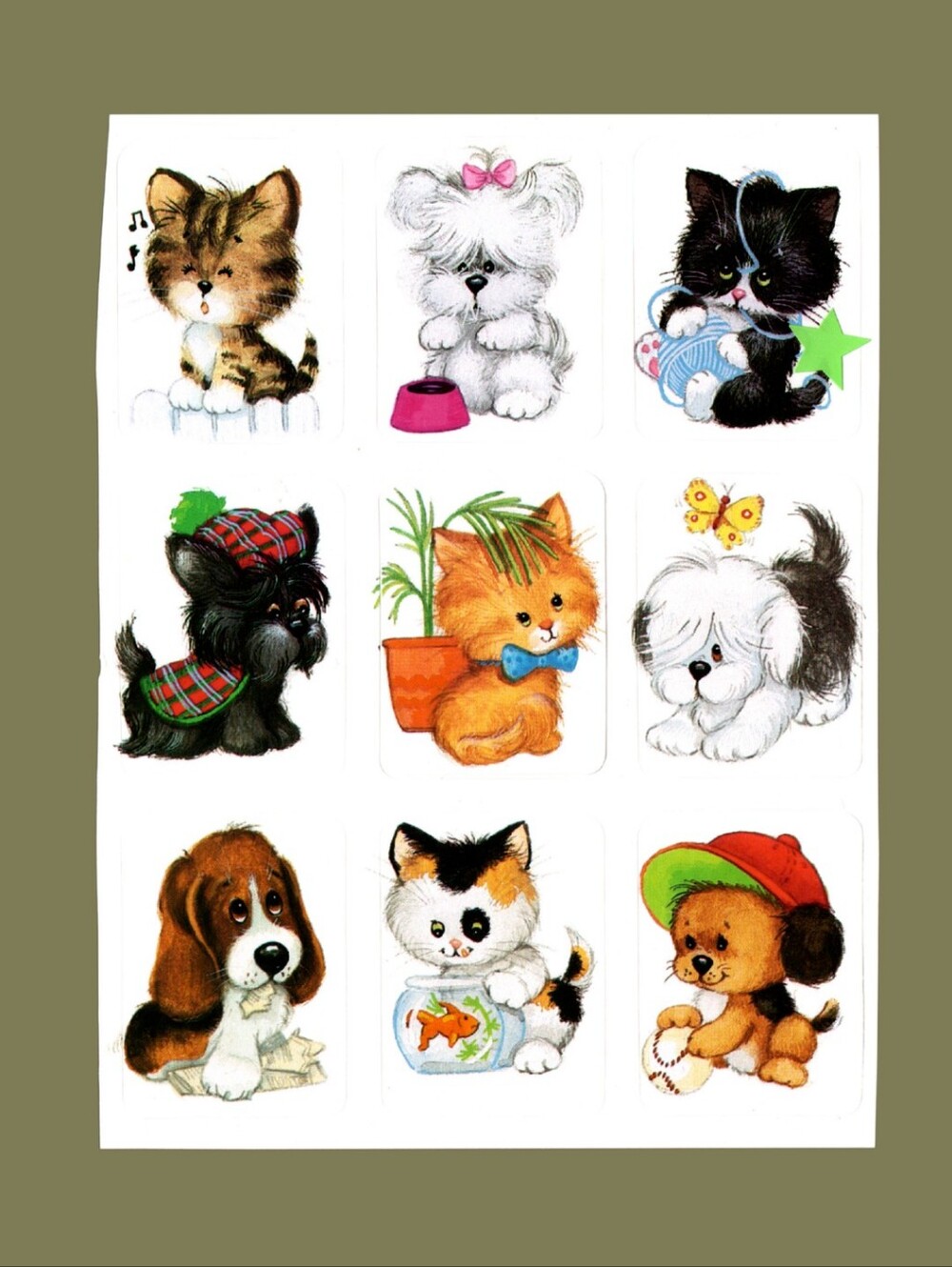 Eureka Paper Magic Group Cute Cats & Dogs Puppies & Kittens 1990s Sticker Sheet